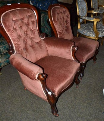 Lot 428 - A Victorian mahogany armchair with carved frame and a matching lady's chair