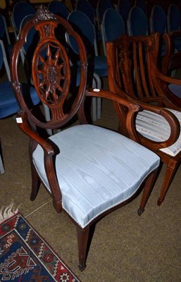 Lot 432 - An 18th century style mahogany armchair with carved back and arms