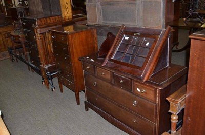 Lot 459 - Stag and other reproduction mahogany furniture comprising; a pair of five height chests, three...