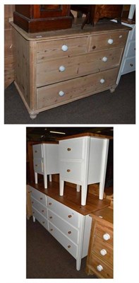 Lot 467 - A Victorian pine three height chest of drawers, two modern bedside cabinets and a modern six drawer
