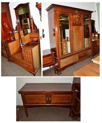 Lot 470 - Victorian bedroom suite comprising; a triple wardrobe, dressing table and washstand