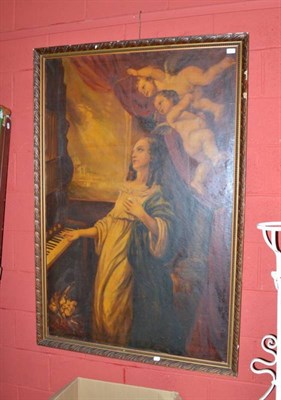 Lot 552 - Madeline Duguet, a large oil on canvas of a woman playing an organ, dated 1929