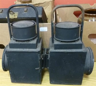 Lot 564 - Four boxes of miscellaneous including railway lamps, photographic equipment, Ensign reflex...