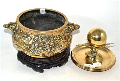 Lot 1 - Brass eagle & globe inkstand and a brass bowl