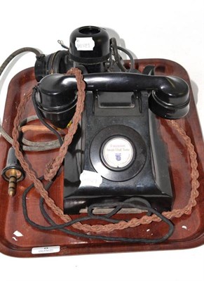Lot 8 - Bakelite telephone and World War II microphone