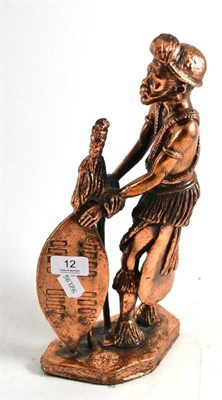 Lot 12 - Copper effect figure of a Zulu warrior