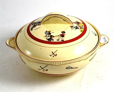 Lot 19 - Clarice Cliff tureen decorated with children/sporting scenes