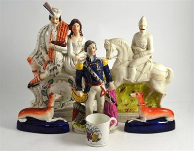 Lot 42 - Two Staffordshire flat back figures, a modern Staffordshire figure General Napier, a 19th...