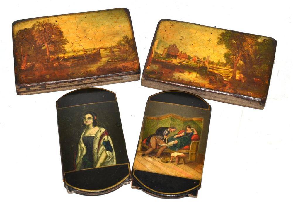 Lot 49 - A pair of Victorian papier mache printed and painted card holders together with two Constable...