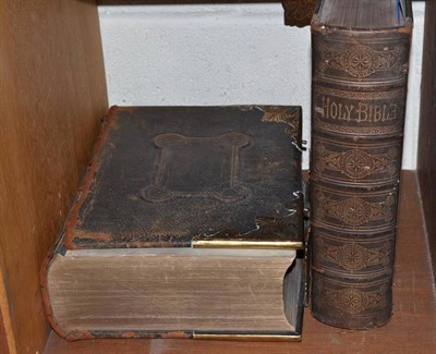 Lot 82 - Two large family bibles with brass clasps and colour plates