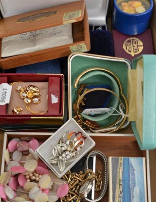 Lot 131 - Assorted jewellery including jet pieces, French jet, chains, a silver lady's pocket watch etc