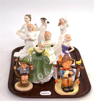Lot 159 - A tray of seven Royal Doulton small figures of ladies and two Goebels figures (9)