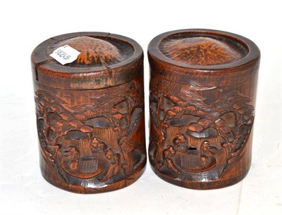 Lot 167 - A pair of Chinese carved bamboo caddies and covers, 19th century