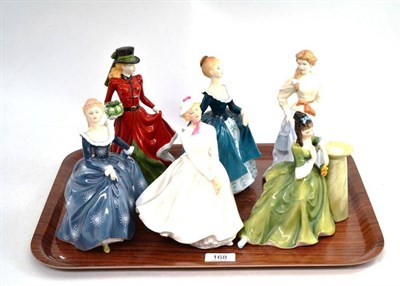 Lot 168 - A tray of six Royal Doulton figures including 'Secret Thoughts' and 'Fair Maid'