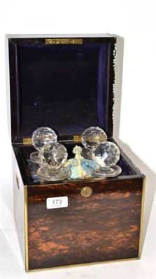 Lot 173 - A 19th century four bottle decanter box with hinged lid and brass fittings