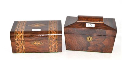 Lot 174 - A Victorian rosewood two division tea caddy and a Victorian parquetry decorated sewing box