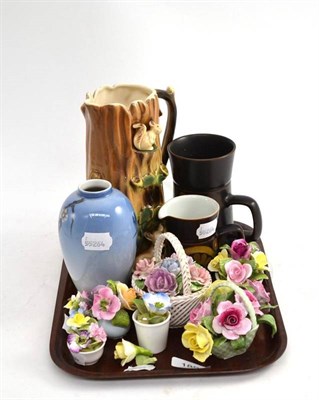 Lot 189 - A Royal Copenhagen vase, seven flower ornaments, Hornsea jug, mug and another jug