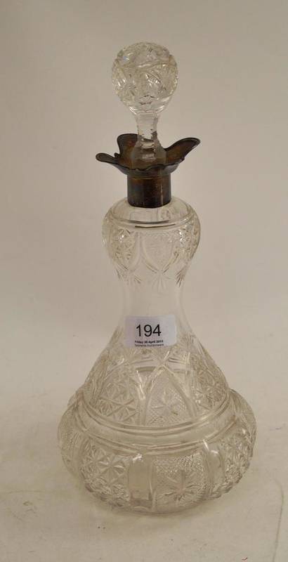 Lot 194 - A cut glass decanter and stopper with silver mount, Birmingham 1913 (a.f.)