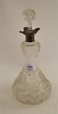 Lot 194 - A cut glass decanter and stopper with silver mount, Birmingham 1913 (a.f.)
