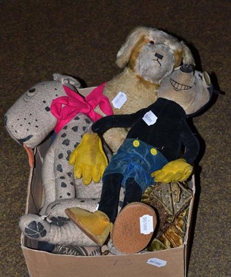 Lot 207 - An early Mickey Mouse soft toy (a.f.), four other soft toys and a sequin decorated velvet...