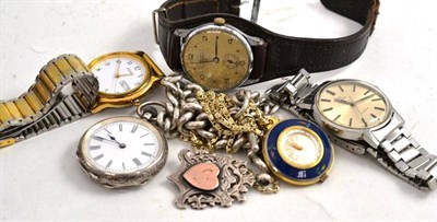 Lot 248 - A gents stainless steel Omega wristwatch, fob watch stamped '935', enamel fob watch, two other...