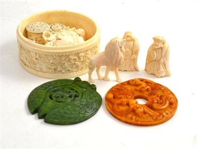 Lot 260 - Six ivory figures and jade amulets etc