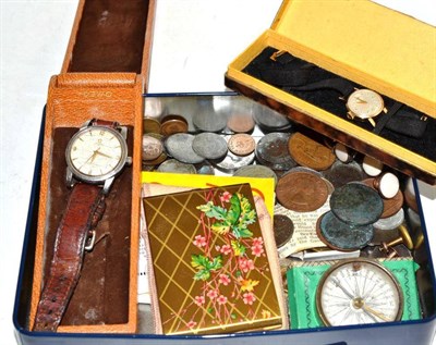 Lot 270 - An Omega 'Seamaster' wristwatch, a Zenith wristwatch, a small quantity of coins, studs etc