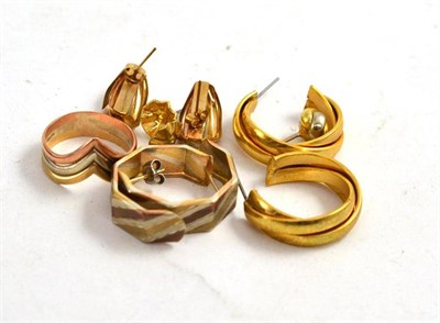 Lot 279 - Four pairs of gold earrings and a 9ct ring