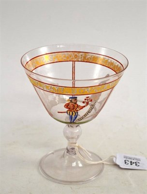 Lot 343 - A Façon de Venise goblet, in 16th century style, the rounded conical bowl with Latin inscription