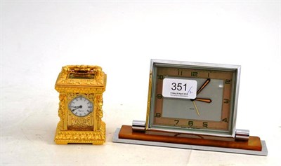 Lot 351 - Miniature carriage clock and a Deco clock
