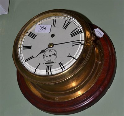 Lot 354 - Brass ship's clock with painted dial and fusee movement