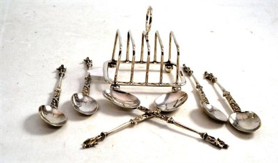 Lot 385 - Toast rack and six apostle spoons