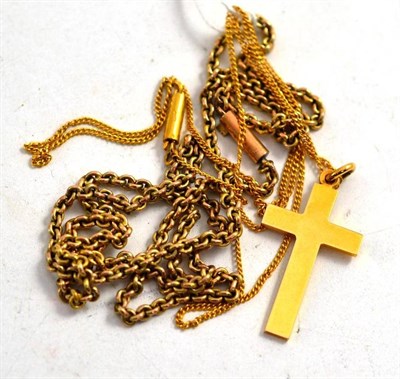 Lot 397 - A cross (stamped '15') on a chain (stamped 9ct) and a belcher chain (stamped 9ct)