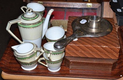 Lot 404 - Noritake coffee set, silver mounted hand mirror, clothes brush, silver napkin ring, and two...