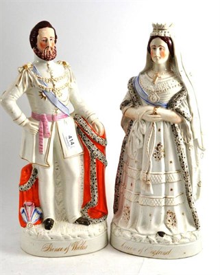 Lot 414 - A pair of large Staffordshire figures of Queen of England and Prince of Wales