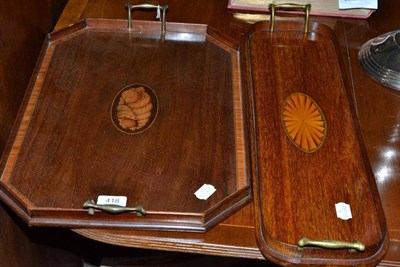Lot 418 - An Edwardian mahogany and satinwood banded tray together with an Edwardian oblong tray