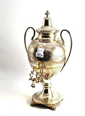 Lot 421 - A Victorian silver plated twin-handled tea urn