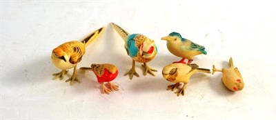 Lot 436 - Six Japanese painted ivory birds in a pine box