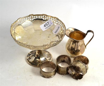 Lot 457 - Silver footed dish, jug and four napkin rings