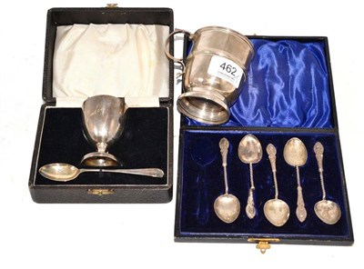 Lot 462 - Christening mug, egg cup and spoon and five other spoons