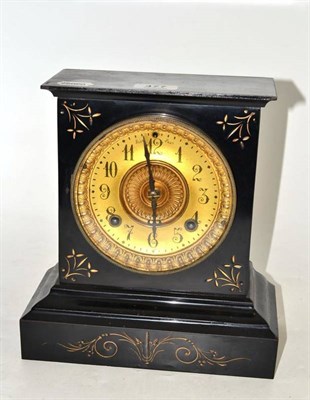 Lot 477 - A Victorian black slate mantel clock with brass dial