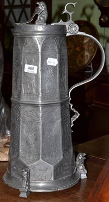 Lot 485 - 19th century copy of a large pewter beer flagon after Jacob Koch 1570