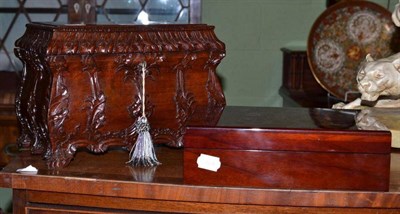 Lot 488 - A reproduction carved hardwood jewellery casket and a Hillwood humidor