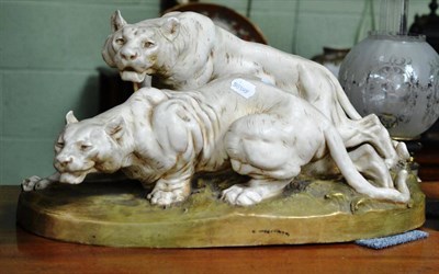 Lot 489 - A Royal Dux group of tigers