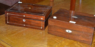 Lot 497 - A 19th century rosewood hinged box with silver plated fittings and a 19th century inlaid...