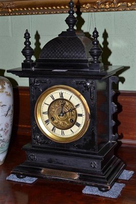 Lot 504 - An ebonised striking table clock, movement stamped Junghans