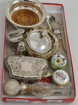 Lot 507 - Novelty and small silver including a purse, wine coaster, dishes, enamel boxes, etc