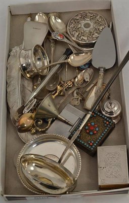 Lot 509 - Novelty and small silver including shoe horn, quill, teaspoons, plated items, baleen punch...