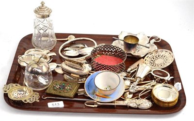 Lot 513 - A tray of assorted silver and silver plate, etc