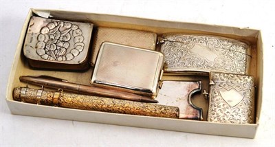 Lot 514 - Silver card case, vesta case, match box holder, pencil, etc